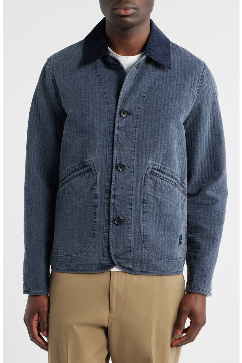 Washed Indigo Removable Collar Quilted Jacket, Alternate, color, INDIGO