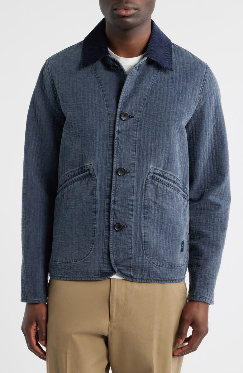 PS Paul Smith Washed Indigo Removable Collar Quilted Jacket, Alternate, color, Indigo