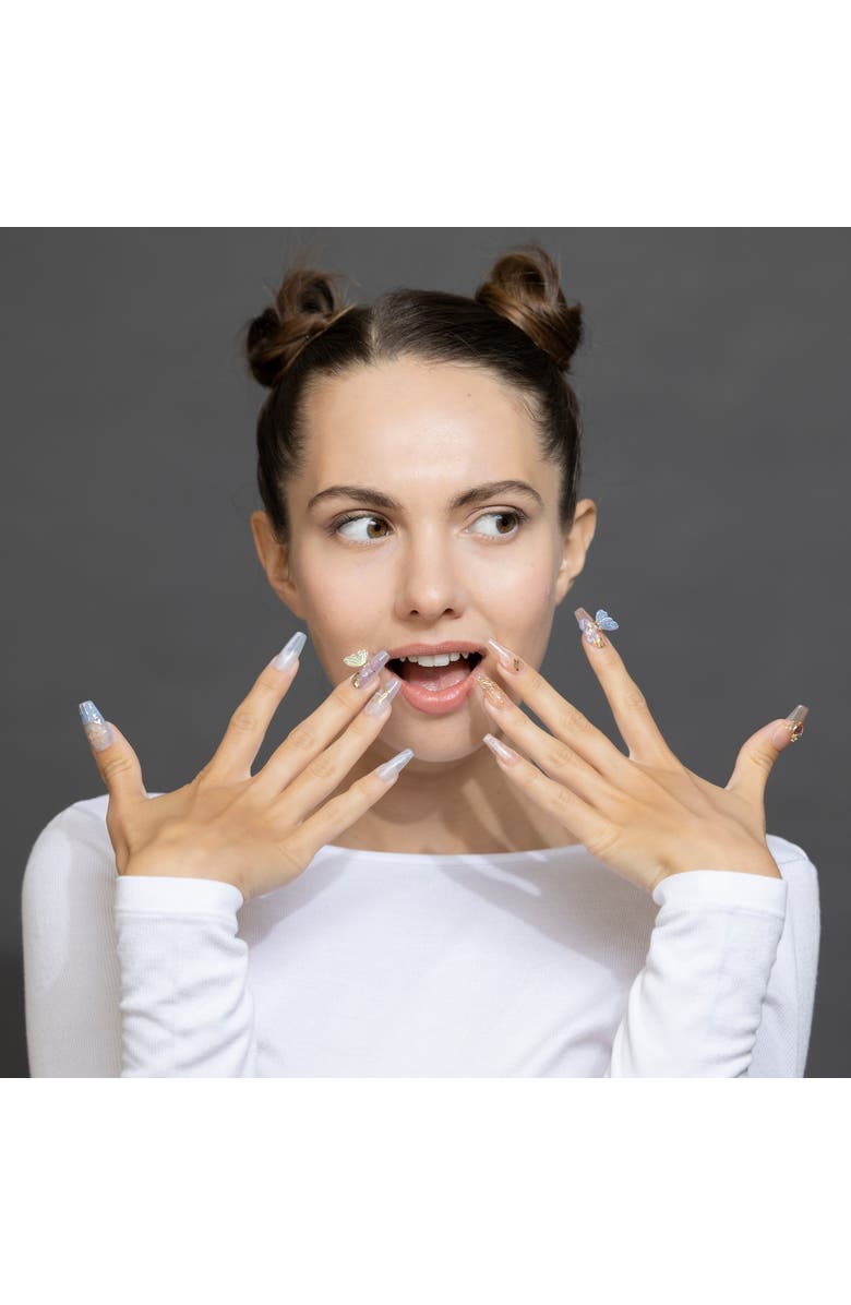 3H Nails Butterfly Charm Luxury Handmade Press On Nails, Main, color, Natural, Blue