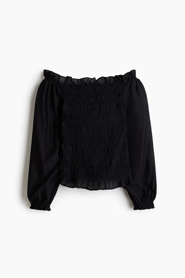 Smocked Off-the Shoulder Blouse, Alternate, color, Black