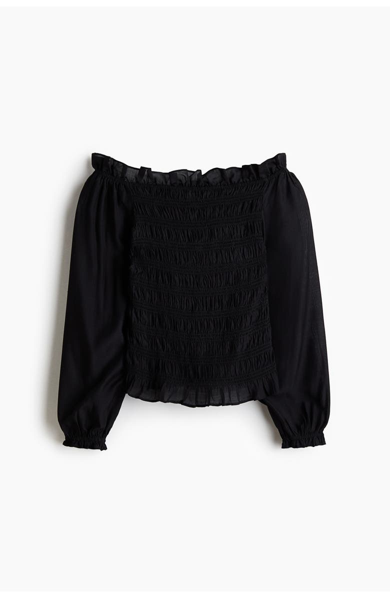 H&M Smocked Off-the Shoulder Blouse, Main, color, Black