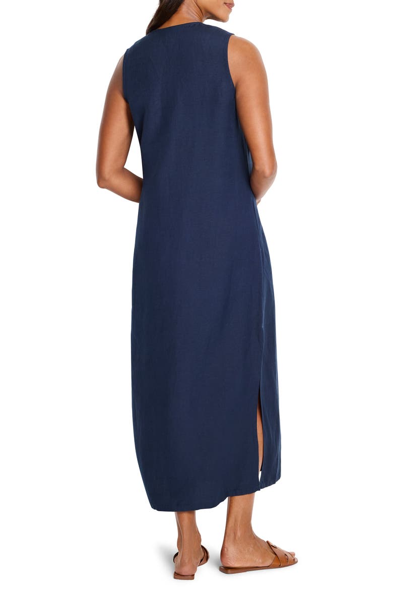 Sunset Soirée Embroidered Linen Blend Sundress, Alternate, color, DARK INDIGO