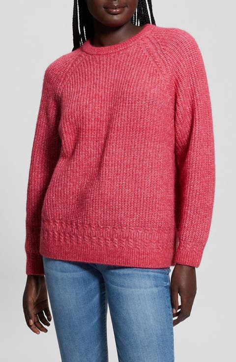 GUESS 売れ筋商品|||ゲス ニット&セーター アウター レディース Sweaters Pink UNI L/Slv Pullover Sweater | GUESS(ゲス) JAPAN 公式