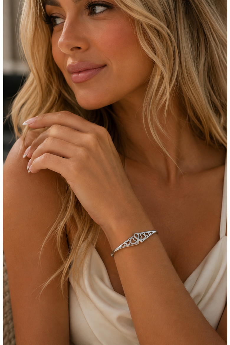 Choose Hope Cancer Awareness Heart Engraved Adjustable Cuff Bracelet, Alternate, color, Silver
