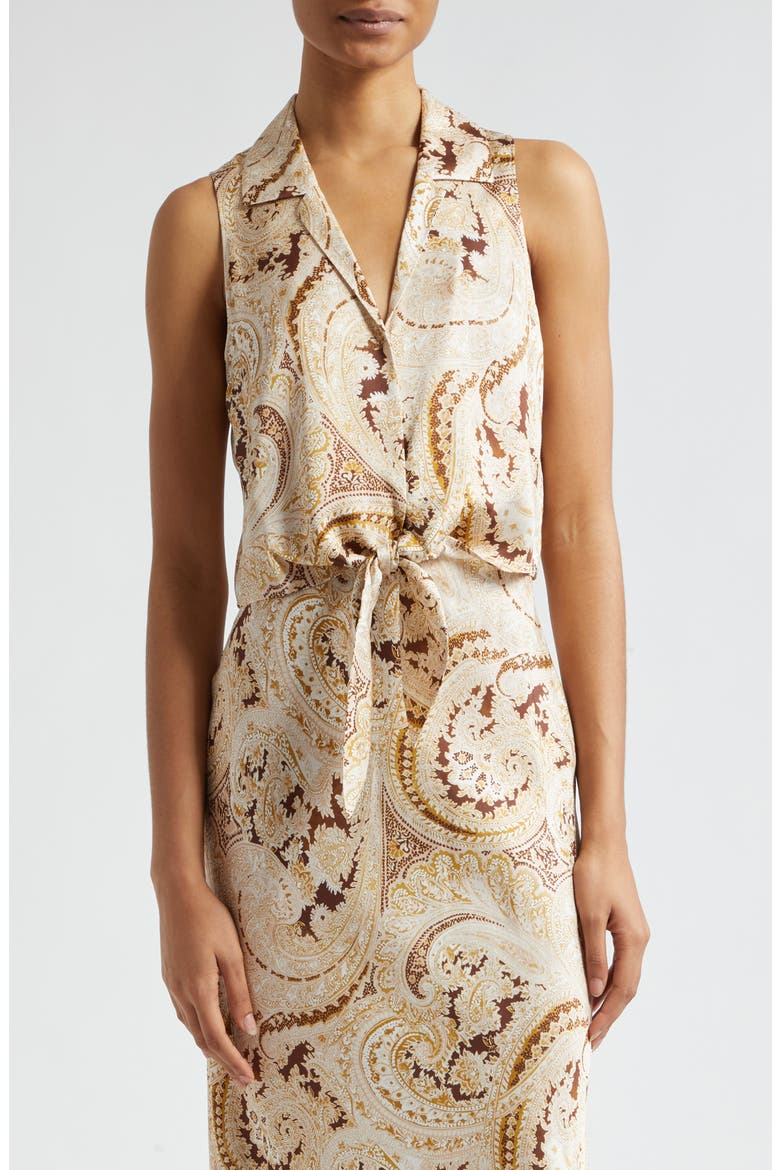 Amos Paisley Tie Front Sleeveless Shirt, Main, color, IVORY MULTI BOUTE PAISLEY