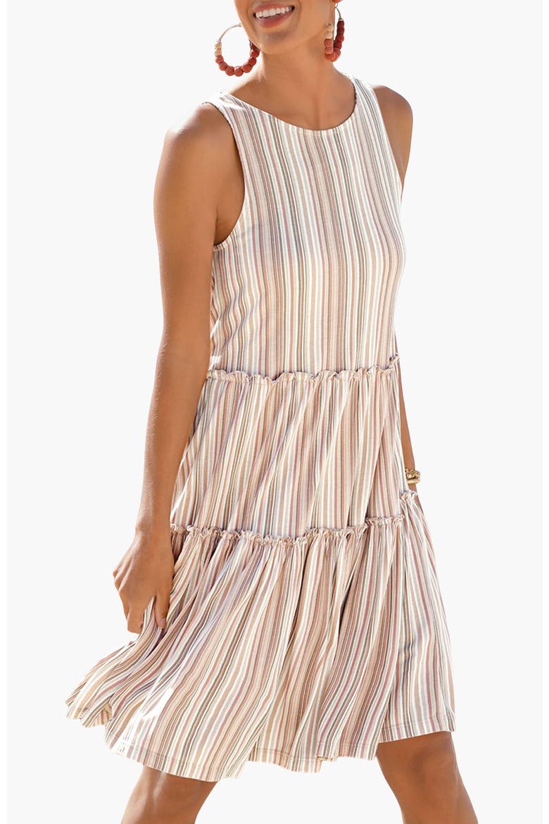Flowy Tiered Dress, Main, color, Brown White Striped