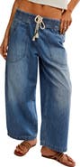 Free People Easy Peasy Wide Leg Mid Rise Denim Drawstring Pants