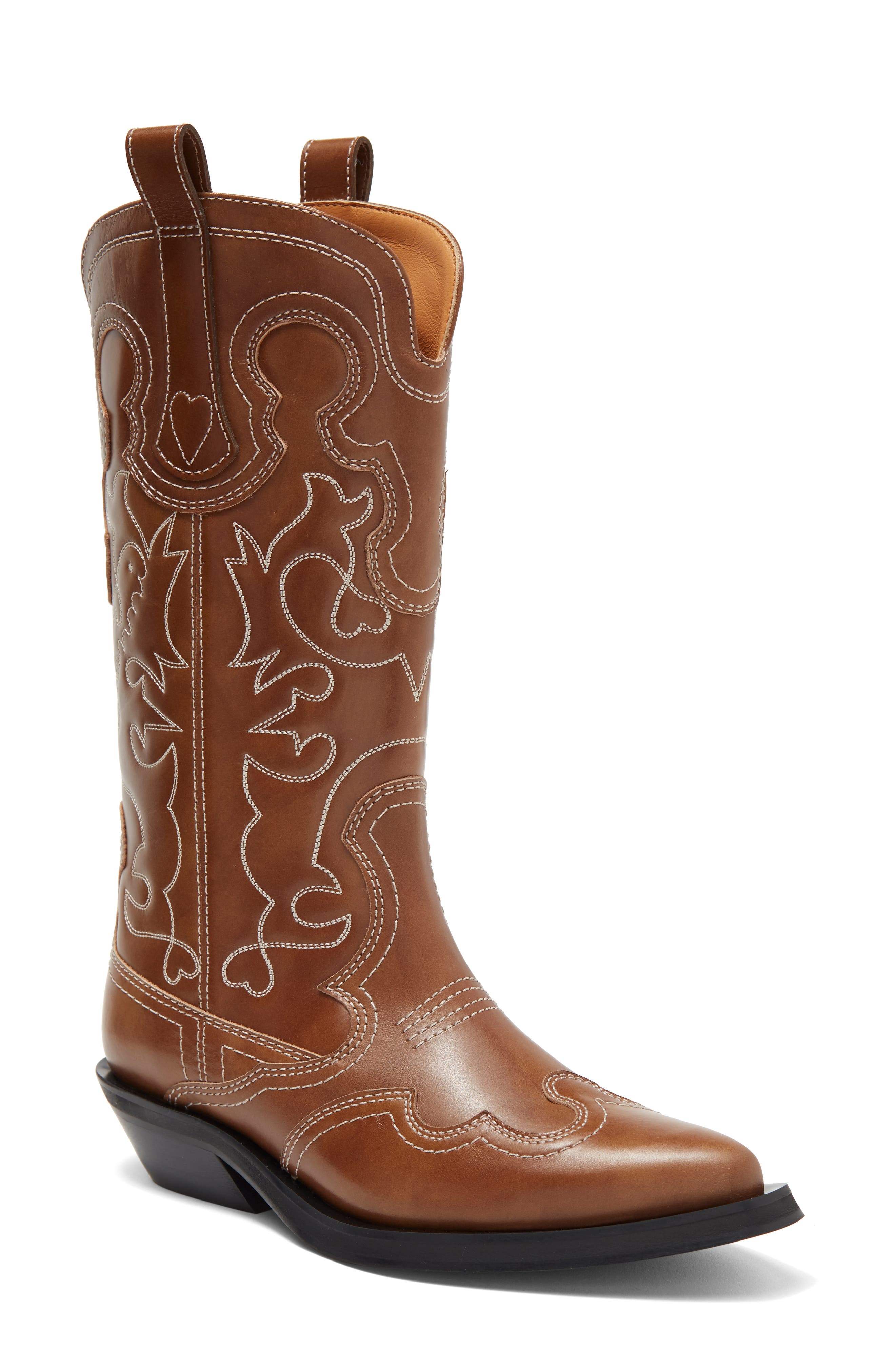 Ganni Embroidered Western Boot, Main, color, 