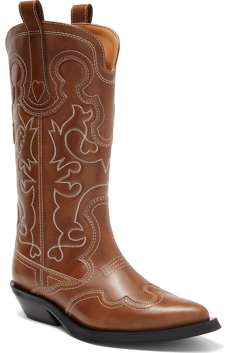 Ganni Embroidered Western Boot, Main, color,
