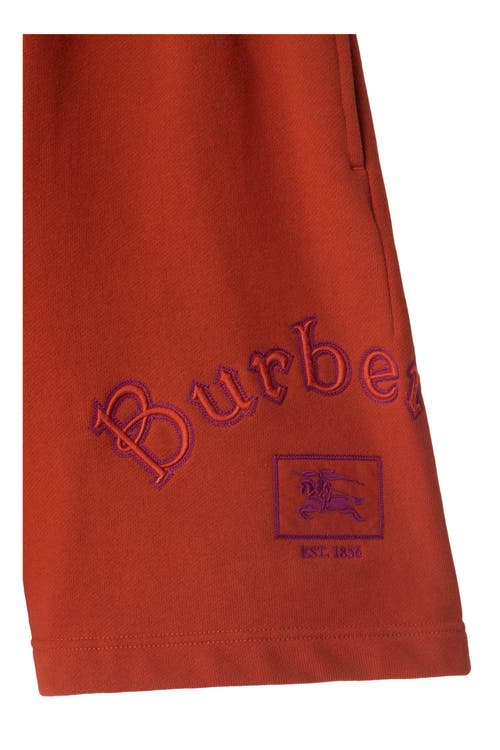 Burberry Gothic Logo Embroidered Shorts In Orange