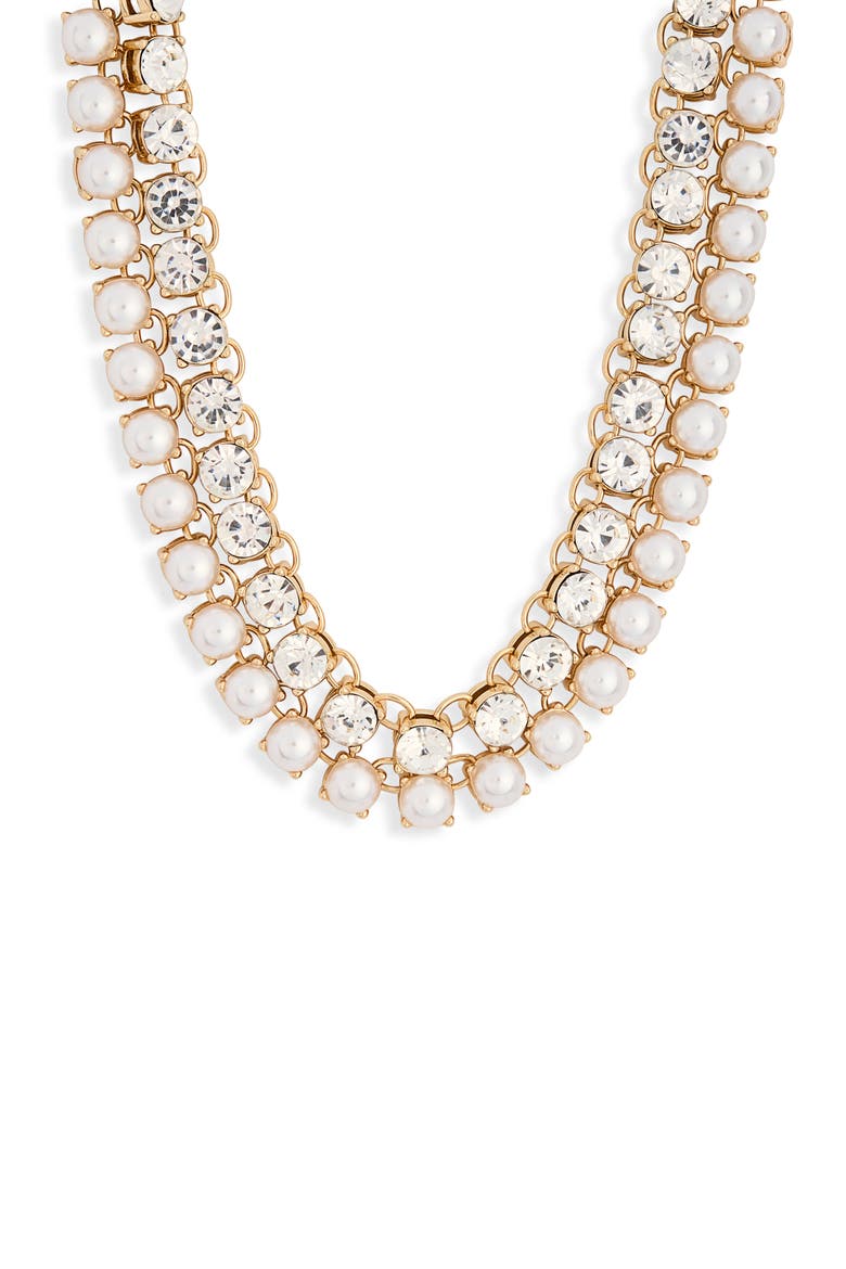 Set of 2 Crystal & Faux Pearl Necklaces, Main, color, GOLD/ CRYSTAL/ PEARL