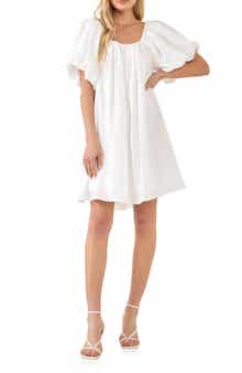 Endless Rose Pleated Puff Sleeve Cotton Blend Minidress