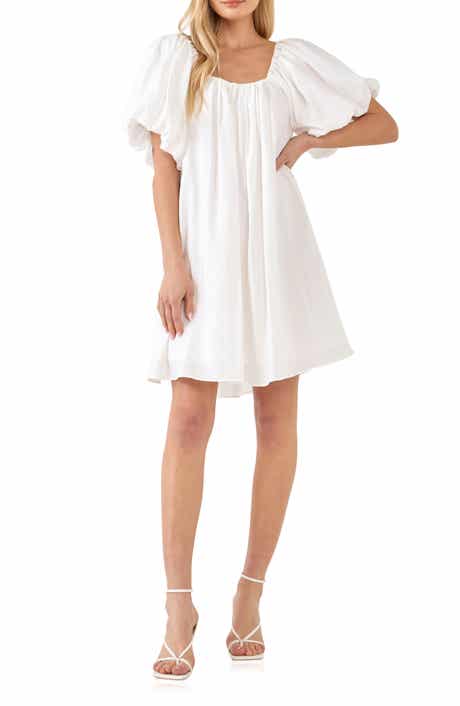 Endless Rose Pleated Puff Sleeve Cotton Blend Minidress