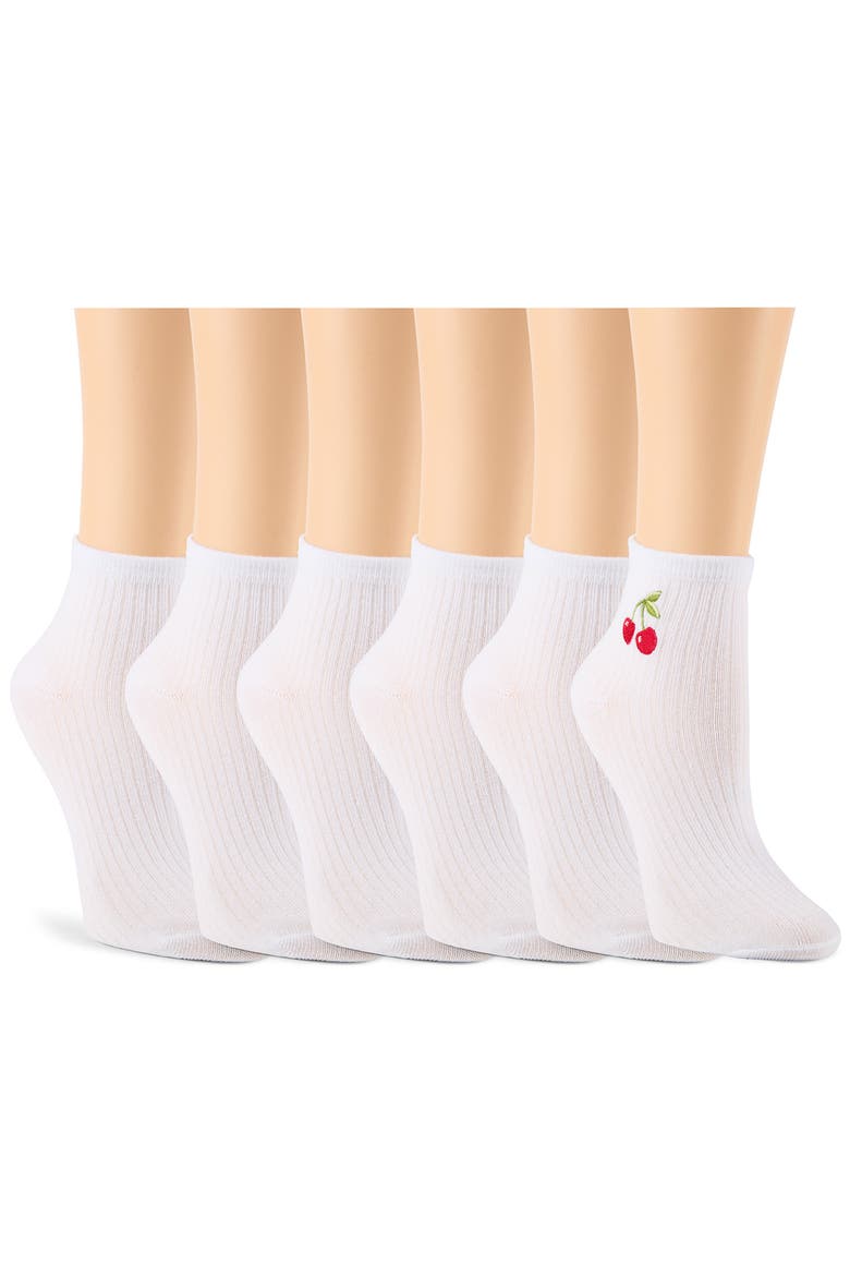 6-Pack Embroidered Rib Anklet Socks, Alternate, color, WHITE MULTI