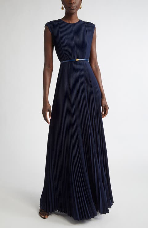Emery Pleated Lightweight Crepe Gown