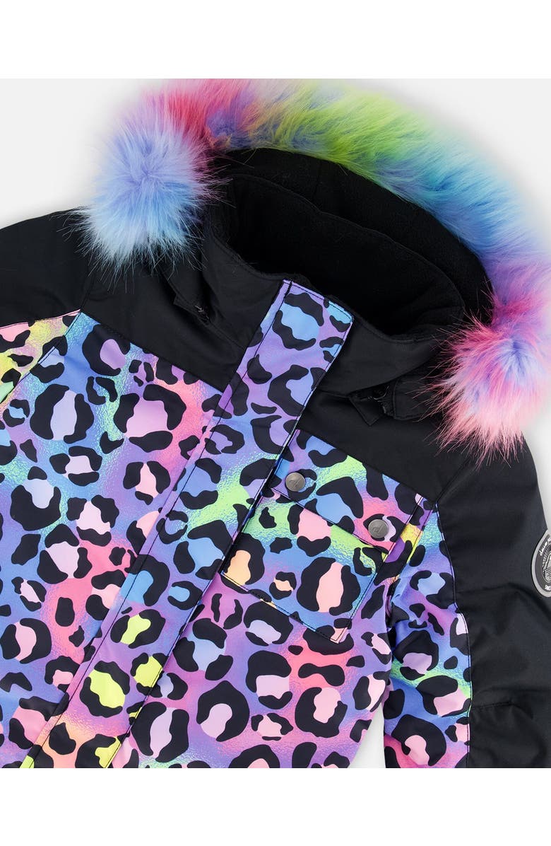 Deux par Deux Little Girl's One Piece Snowsuit Printed Rainbow Leopard, Alternate, color,
