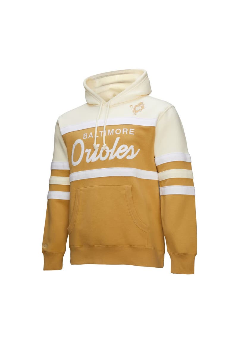 Men's Mitchell & Ness Tan/Cream Baltimore Orioles Head Coach Pullover Hoodie, Alternate, color, Tan