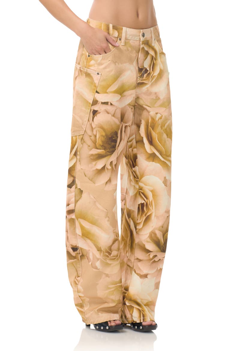 Bexley Floral Barrel Leg Jeans, Alternate, color, GOLD ROSE PRINT