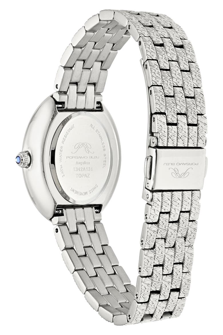 Women's Porsamo Bleu Angelica Oval MOP Dial Topaz Stainless Steel Watch, Alternate, color, SILVER