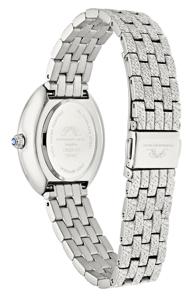 PORSAMO BLEU Women's Porsamo Bleu Angelica Oval MOP Dial Topaz Stainless Steel Watch, Alternate, color, Silver