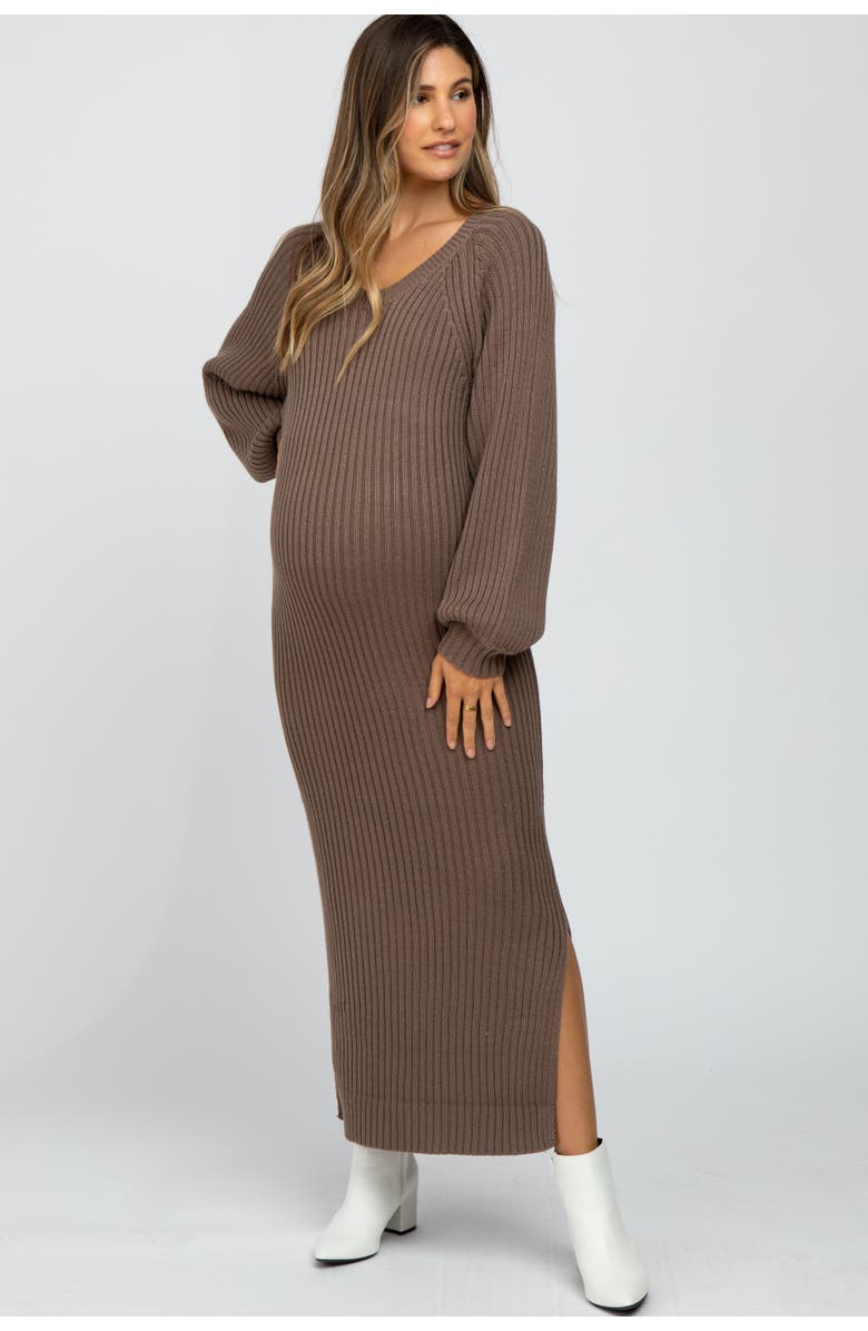 PinkBlush Side Slit Maxi Sweater Dress, Main, color, Taupe