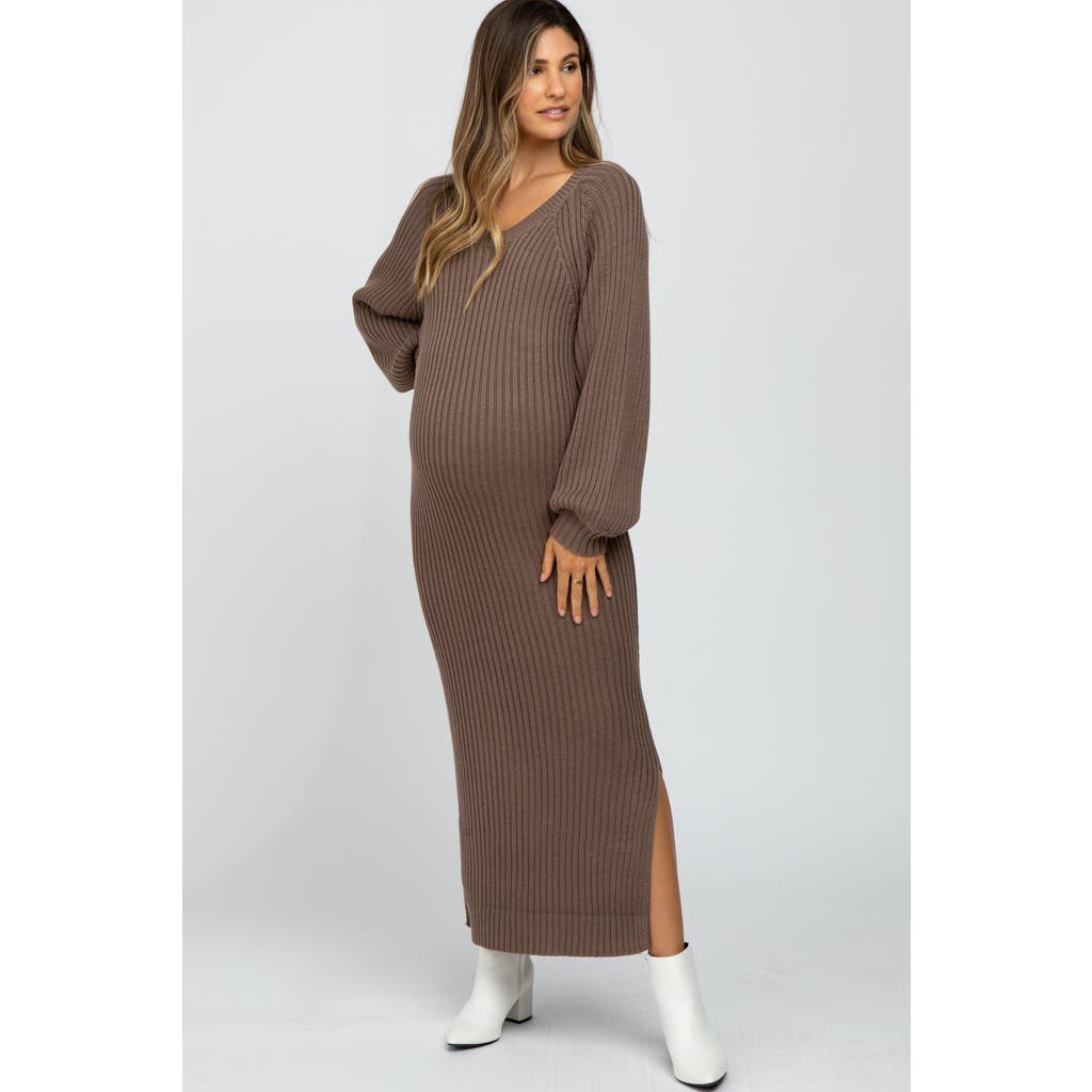 Pinkblush Side Slit Maxi Sweater Dress In Brown