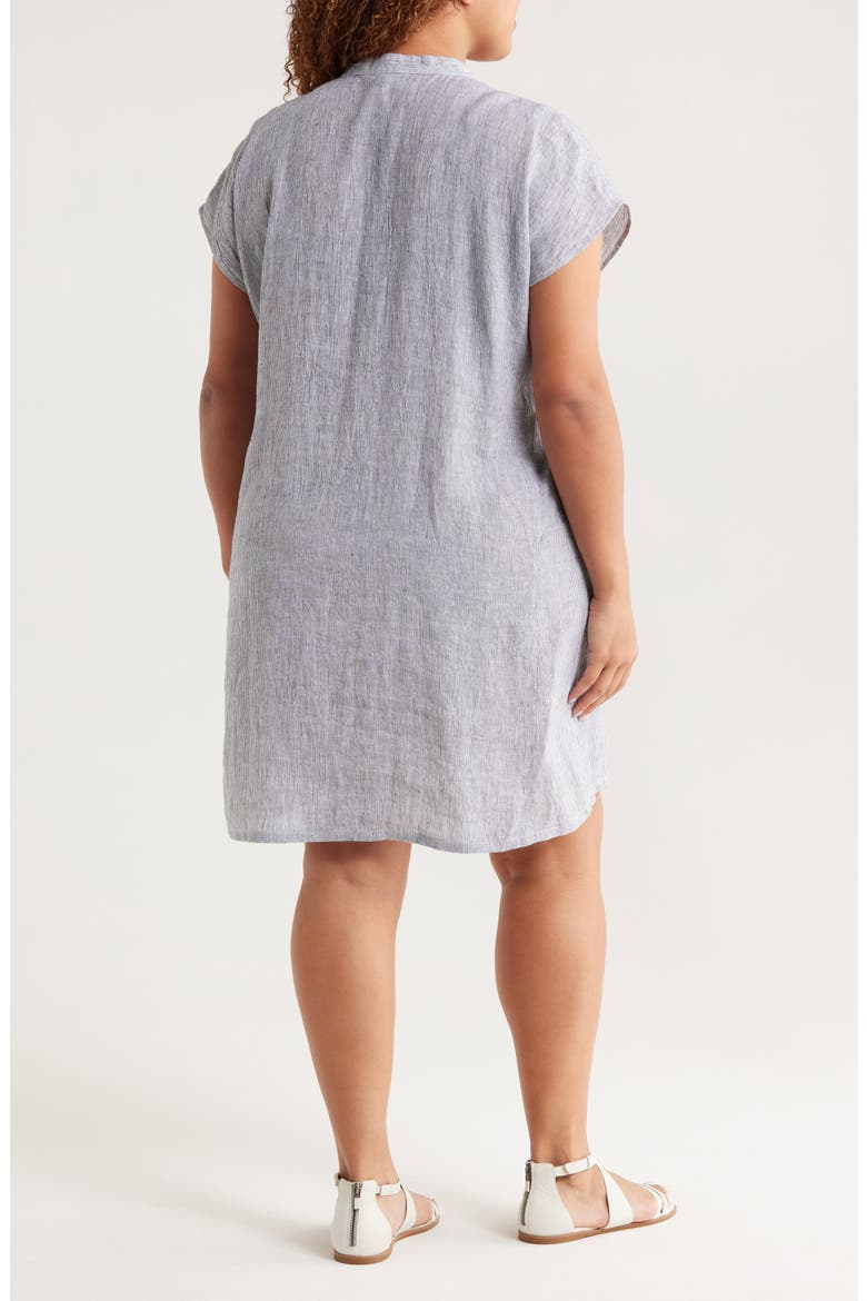 Band Collar Stripe Organic Linen Shirtdress, Alternate, color, INK