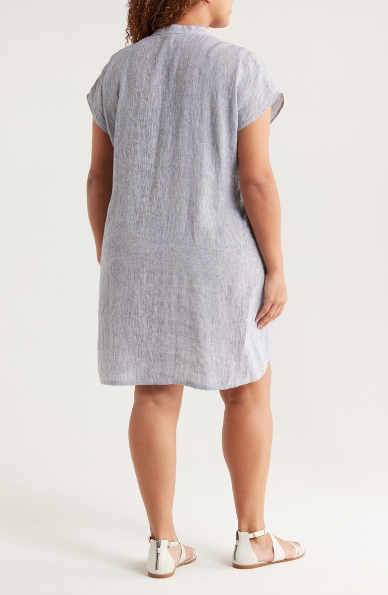 Eileen Fisher Band Collar Stripe Organic Linen Shirtdress, Alternate, color, Ink