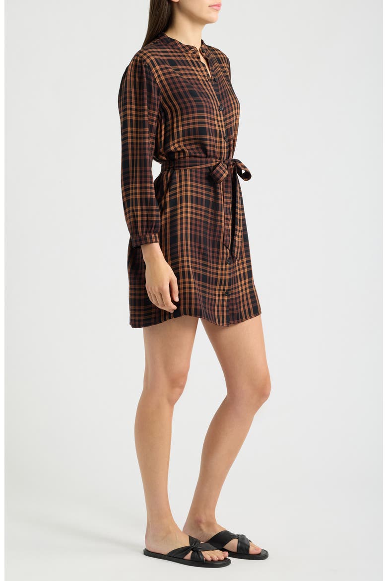 Plaid Puff Shoulder Tie Waist Shirtdress, Alternate, color, AUTUMN EMBER PLAID