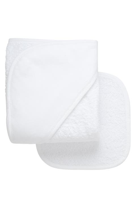 Seersucker Stripe Trim Hooded Towel & Washcloth Set (Baby & Toddler)
