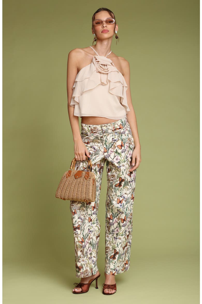Belted Wide Leg Stretch Denim Pants, Alternate, color, ECRU CHEETAH SCARF