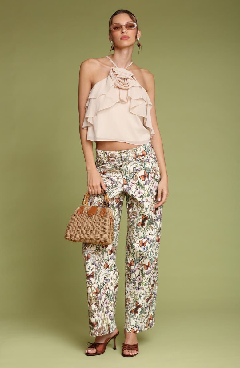 Avec Les Filles Belted Wide Leg Stretch Denim Pants, Alternate, color, Ecru Cheetah Scarf