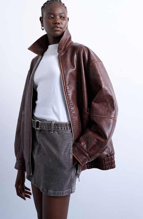Topshop Oversize Faux Leather Bomber Jacket