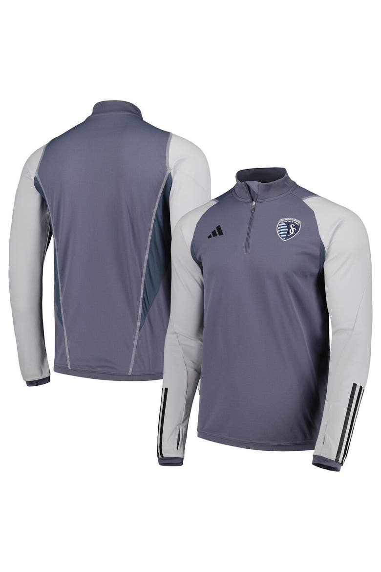 Men's adidas Gray Sporting Kansas City 2024 On-Field AEROREADY Quarter-Zip Training Top, Alternate, color, Gray