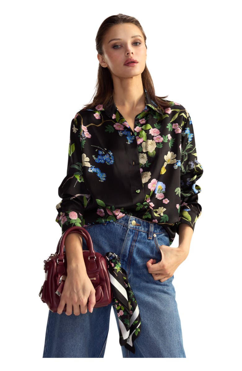 Cynthia Rowley Bloom Silk Scarf, Alternate, color, Black Floral