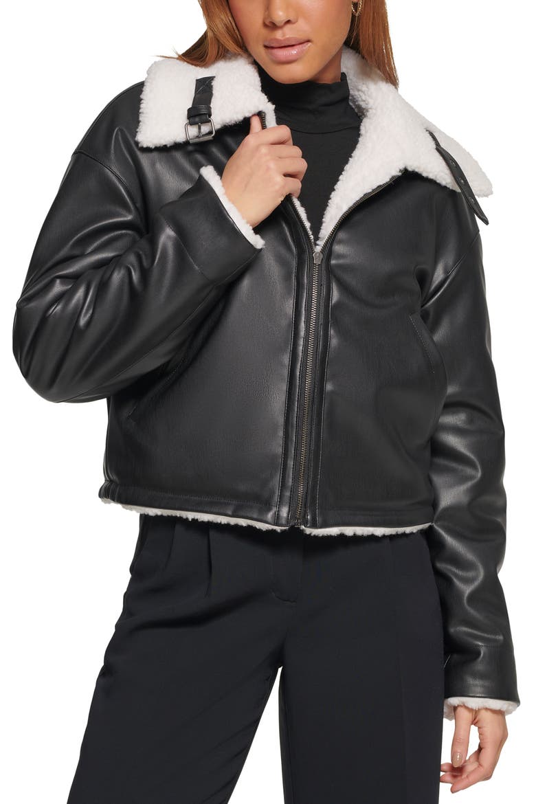 Reversible Faux Shearling Jacket, Alternate, color, BLK CREAM