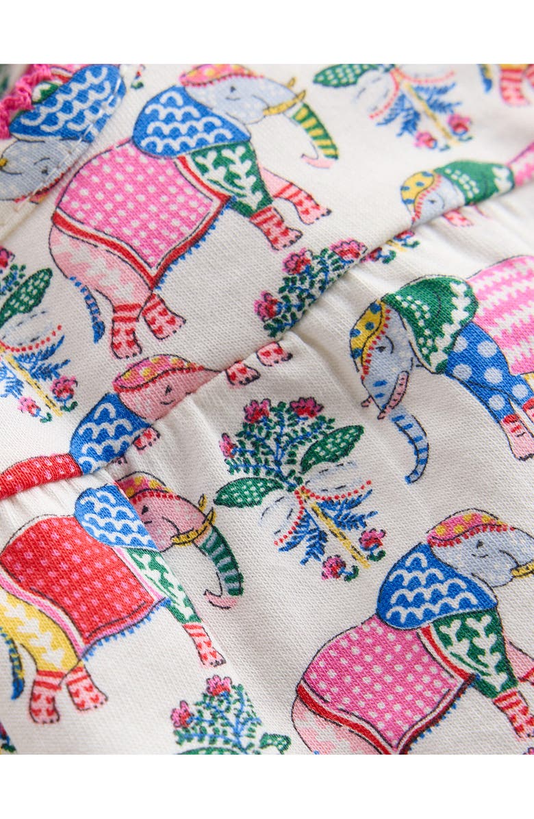 Mini Boden Gathered Jersey Dress, Alternate, color, Multi Small Elephant