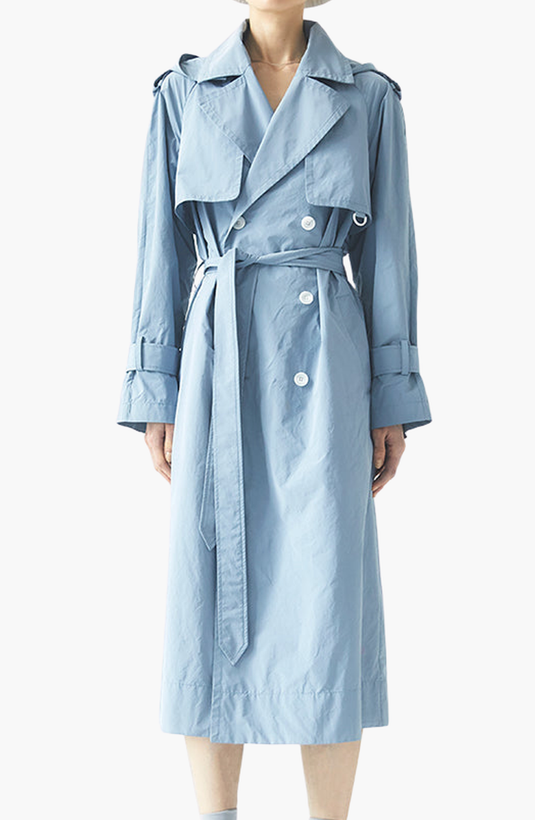 CAALO Water Resistant Hooded Trench Coat, Main, color, Light Blue