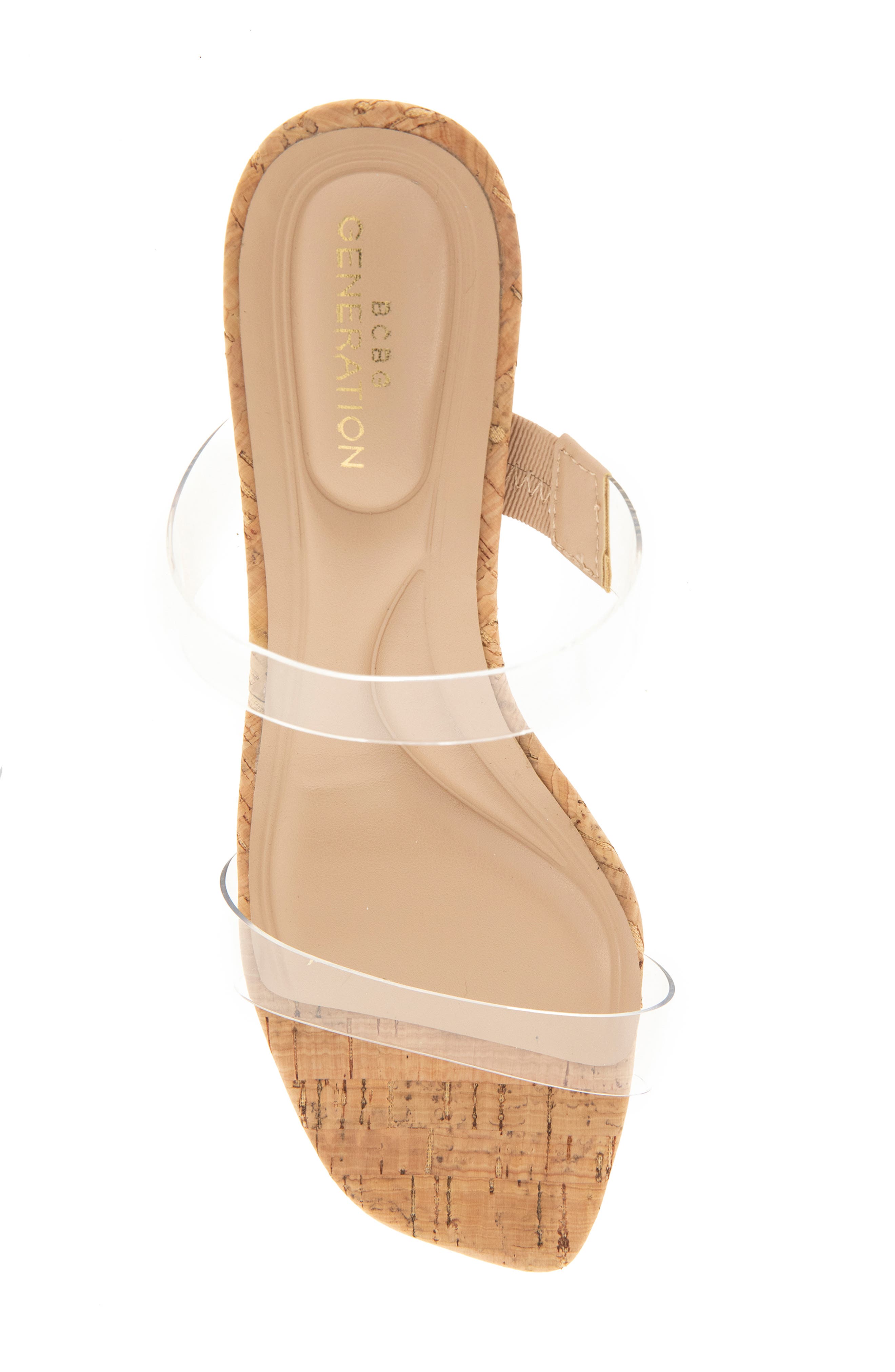 BCBGeneration Stammie Cork Wedge Sandal, Alternate, color, Clear
