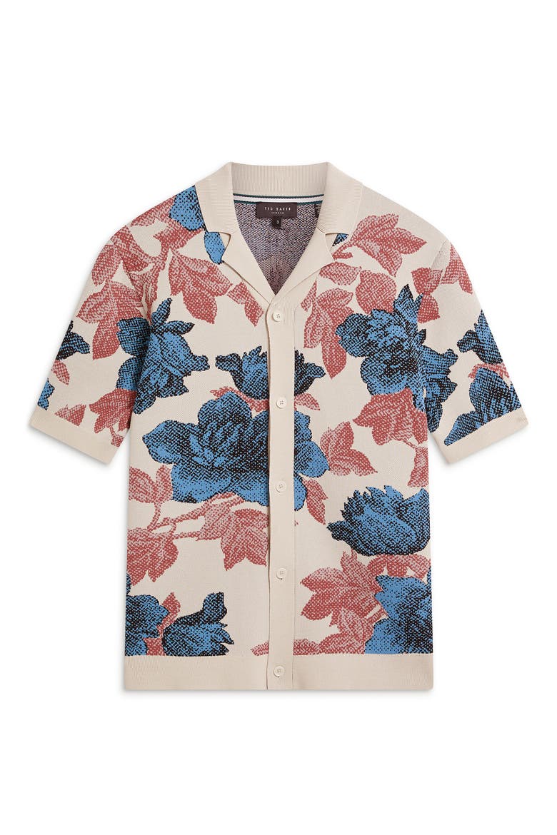 Ashqara Floral Knit Button-Up Shirt, Alternate, color, BEIGE