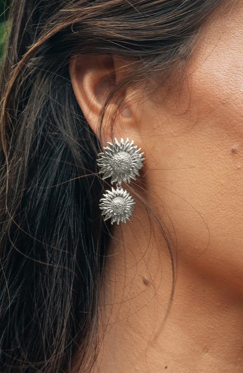 Sterling Forever Solaris Sunflower Drop Earrings In Silver
