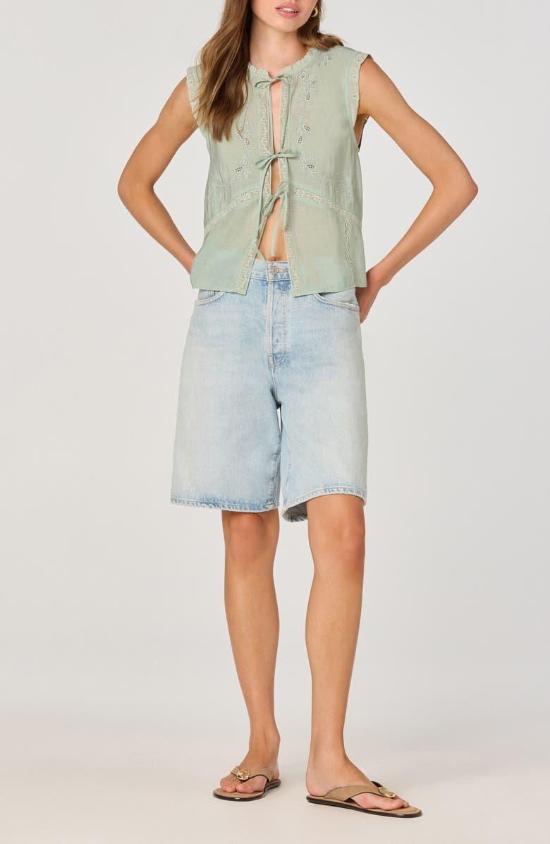 ASTR the Label Lace Trim Tie Front Top, Alternate, color, Sage