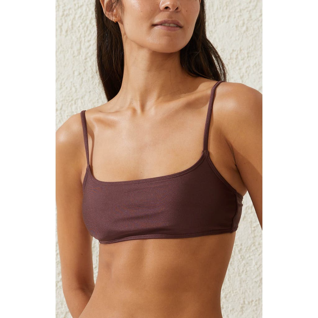 Cotton On Body Straight Neck Crop Bikini Top In Willow Brown Shimmer