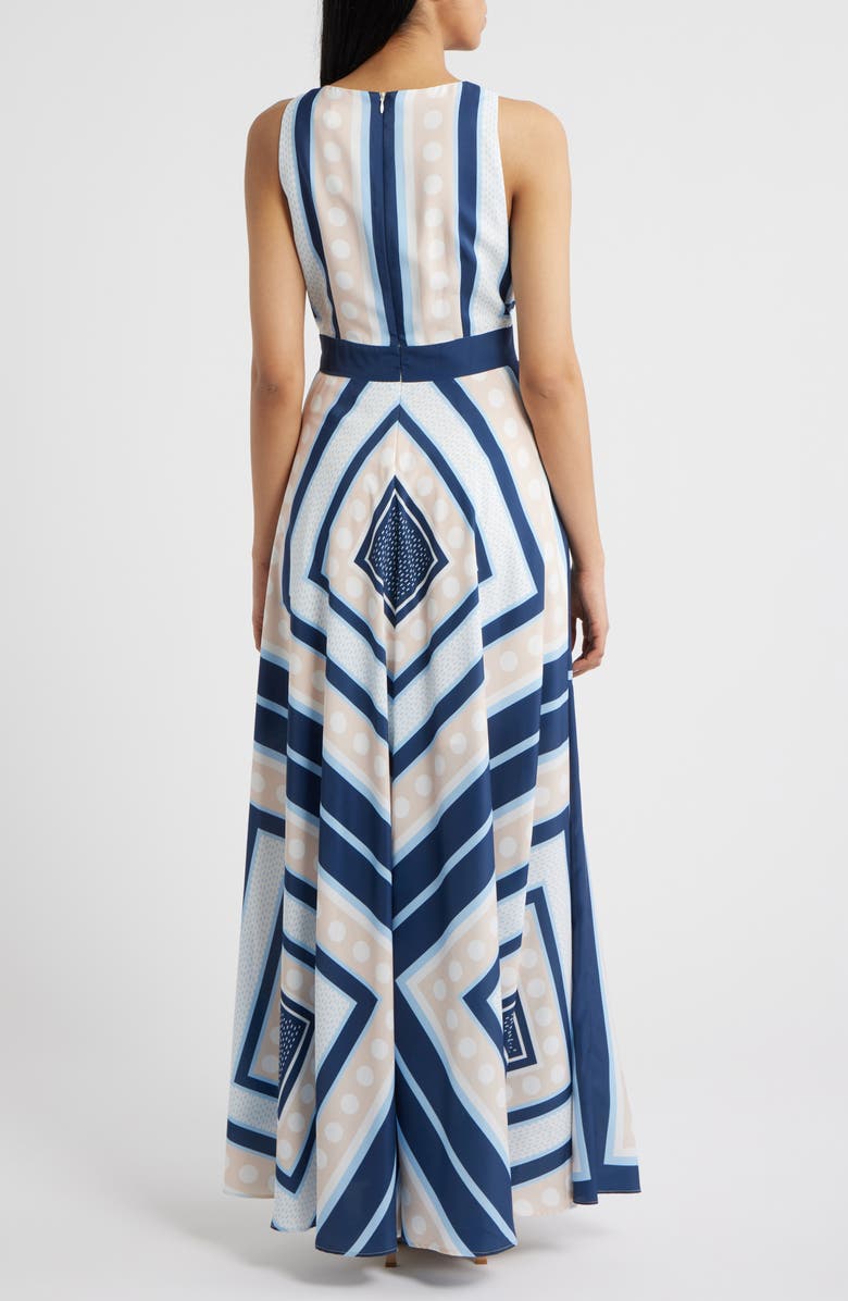 Eliza J Scarf Print Crêpe de Chine Maxi Dress, Alternate, color, Navy