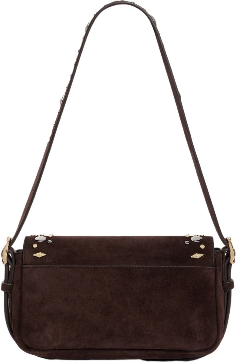 SANDRO LE MAMBO JANYS studded suede bag, Alternate, color, Black Brown