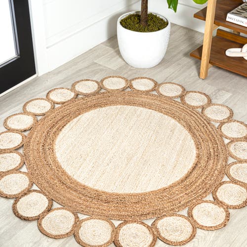 Jonathan Y Skye Two-tone Jute Circle Border Cream/natural Round Area Rug In Cream/natural