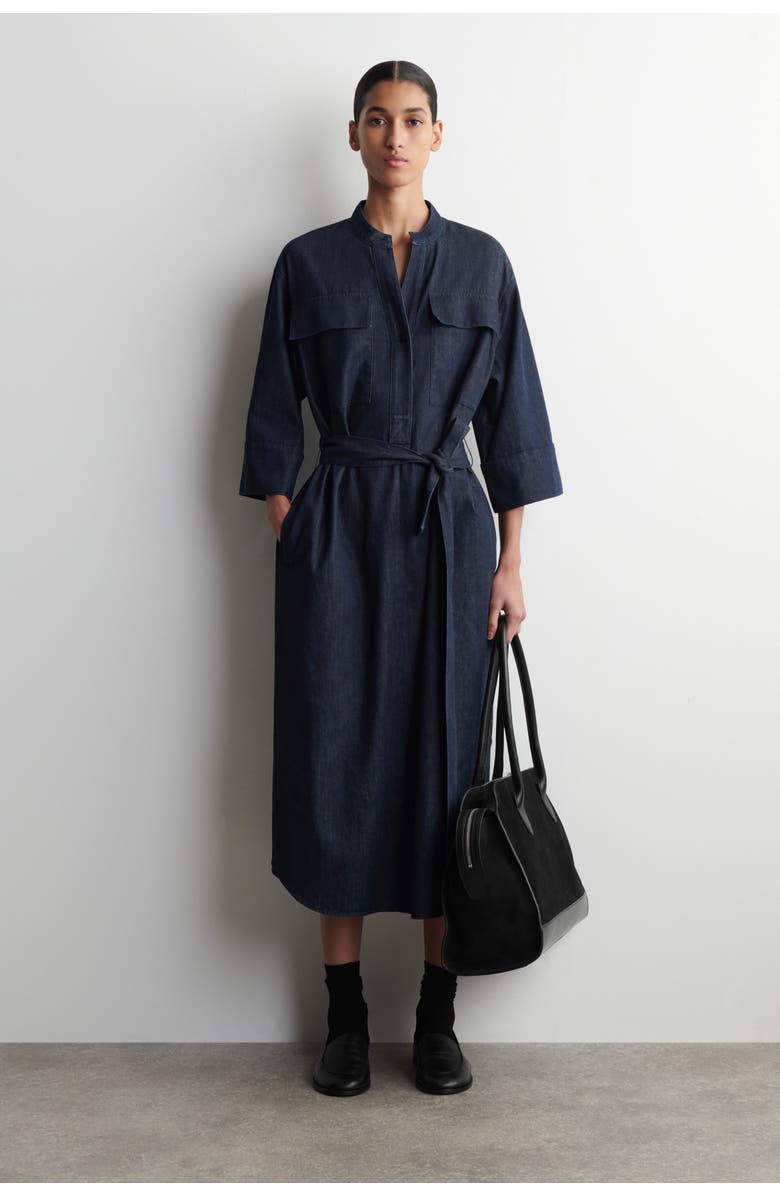 COS Denim Utility Midi Shirt Dress, Main, color, Dark Blue