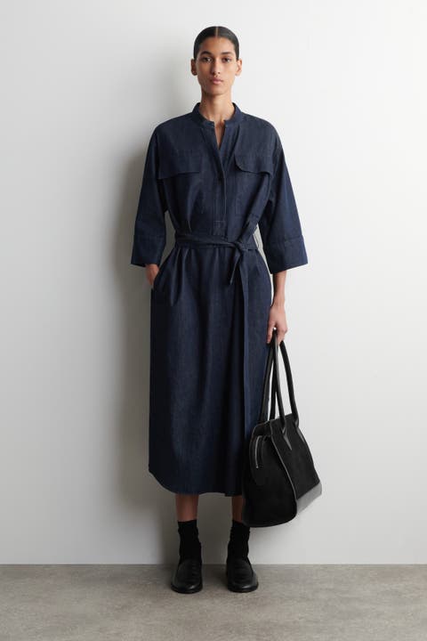 Denim Utility Midi Shirt Dress