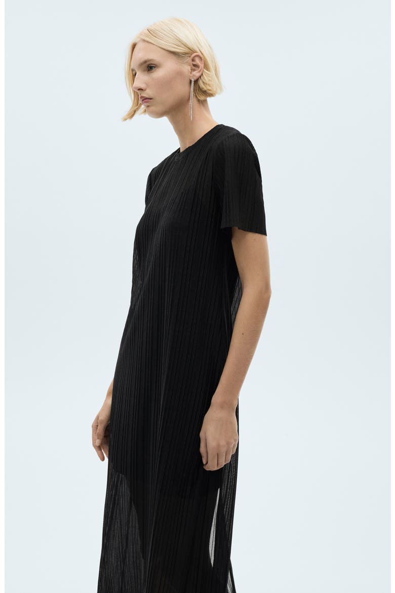 Metallic Micropleat Dress, Alternate, color, BLACK