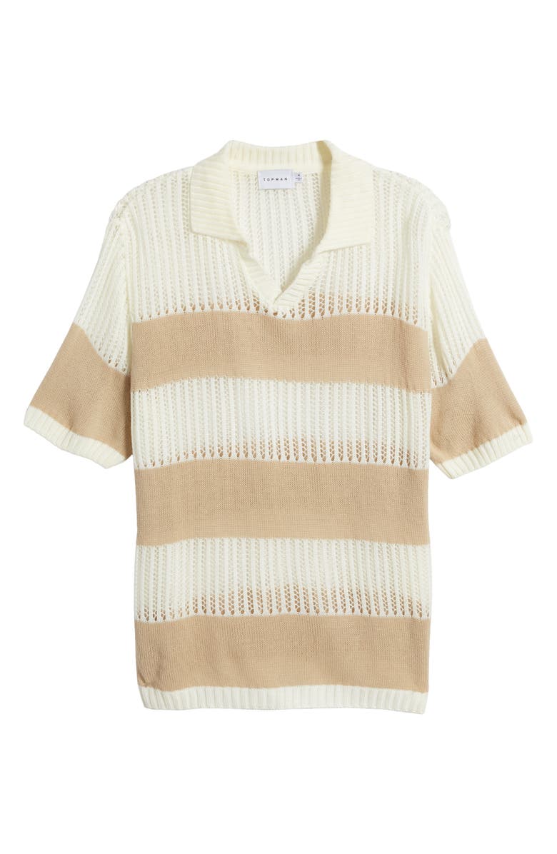 Topman Stripe Crochet Johnny Collar Polo, Alternate, color, 